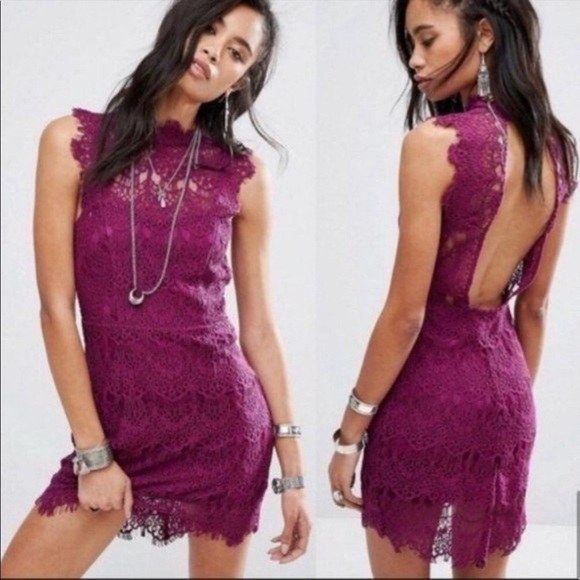 Free People Magenta Pink Lace Open Back Dress New - Picture 1 of 16